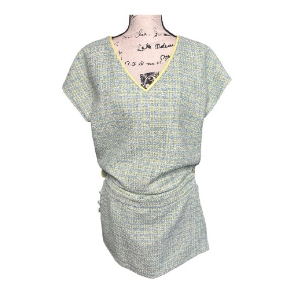 S’EDGE 2 Piece Matching Skort Set NWT  Textured Pastel Yellow Blue Boutique Sz M